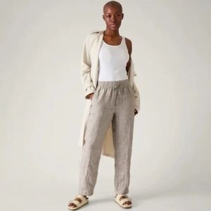 Athleta Retreat Linen High Rise Travel Pant Pyrite Relaxed Taupe Size XL